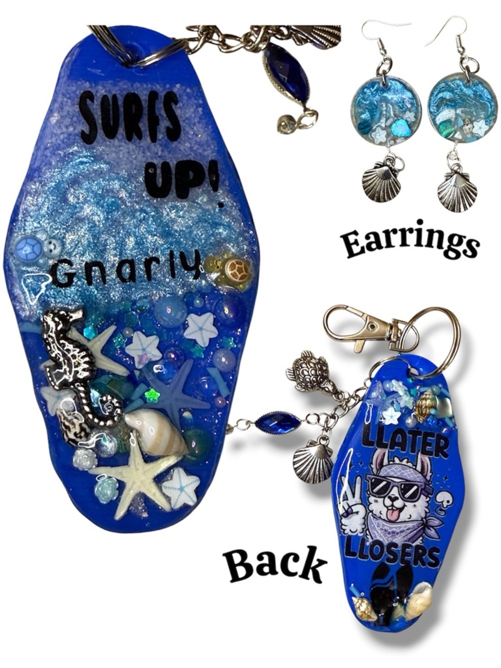 Keychain Earring Set (2), Beach Theme, GenX, Gnarly, Surfs Up, Retro, Vintage